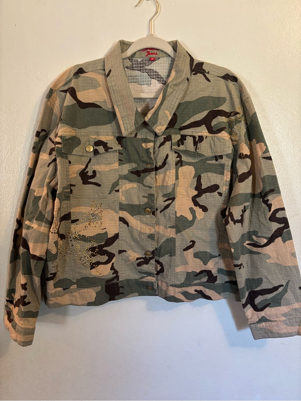 Goddess Camouflage Military Sequined Jacket in Green/Cream/Brown